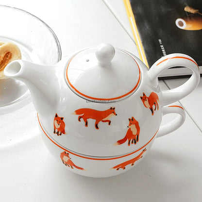 Bone China Tea for One Set Fox Cute Teapot with Infuser