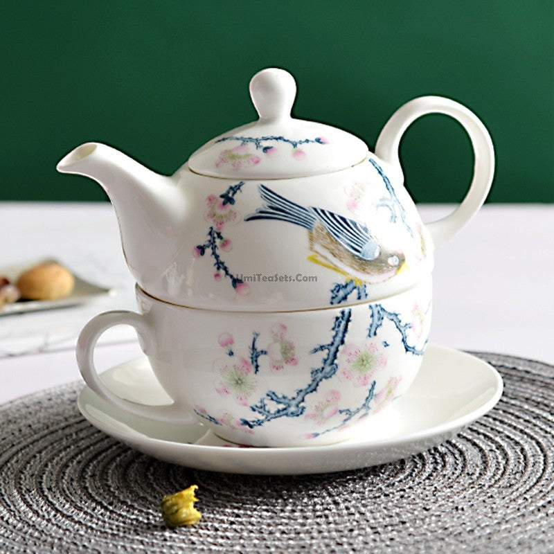 Bone China Tea for One Set | Floral Bird 3-Piece 450ml