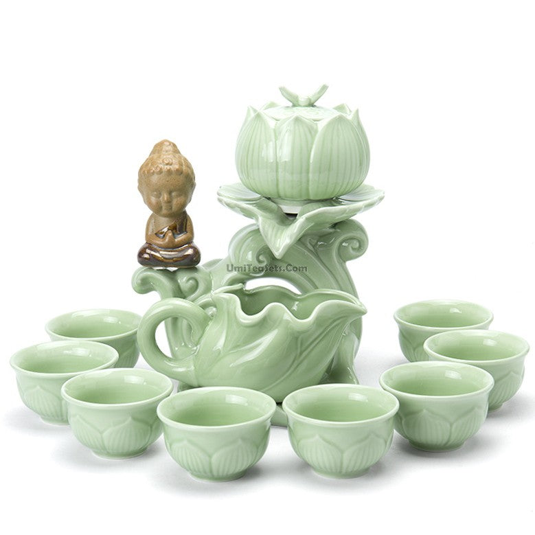 Lotus Automatic Gongfu Tea Set | Jade Porcelain Dehua