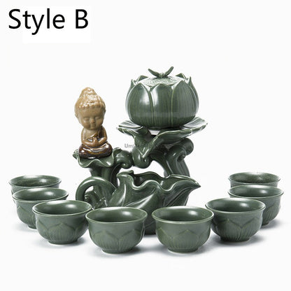 Lotus Automatic Gongfu Tea Set | Jade Porcelain Dehua