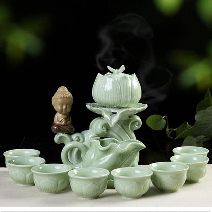 Lotus Automatic Gongfu Tea Set | Jade Porcelain Dehua