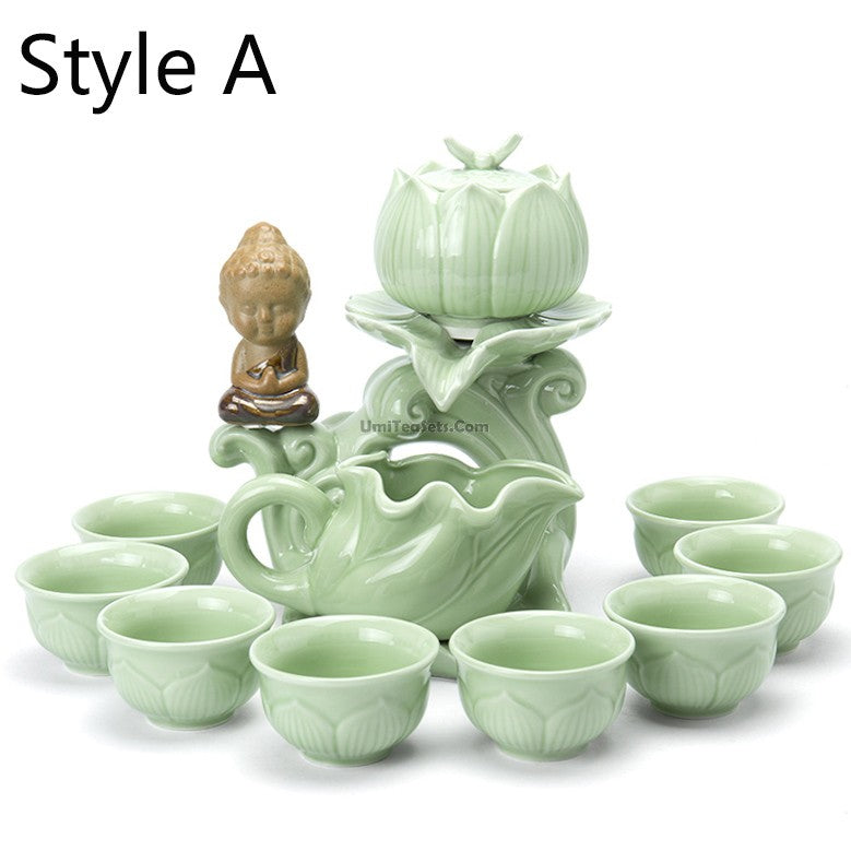 Lotus Automatic Gongfu Tea Set | Jade Porcelain Dehua
