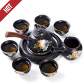 Chinese Flower Tea Set Kiln Glaze Porcelain 6 Cups
