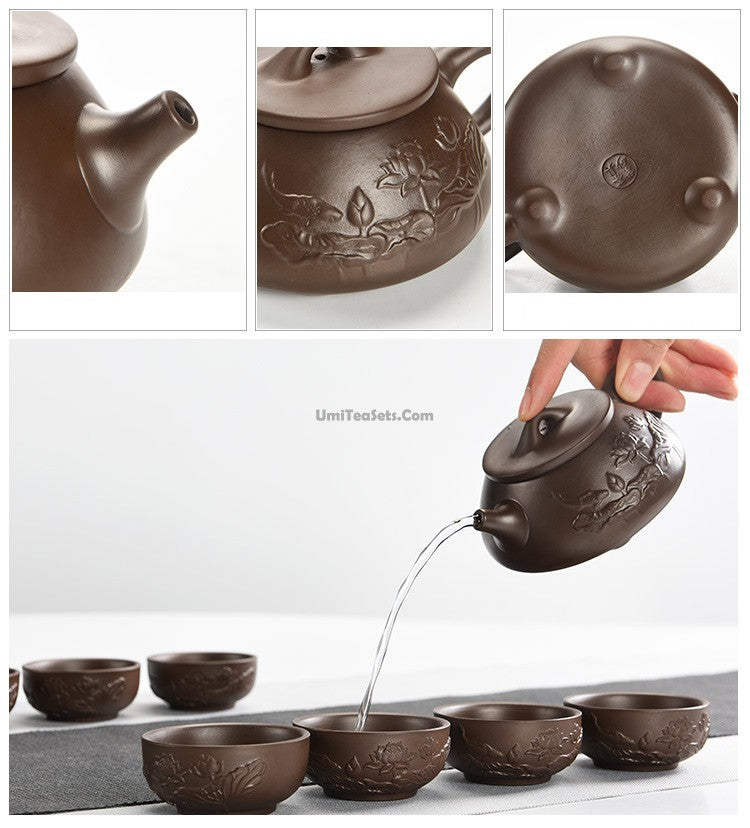 Lotus Tea Set Yixing Purple Clay 12-Piece Gaiwan Cups