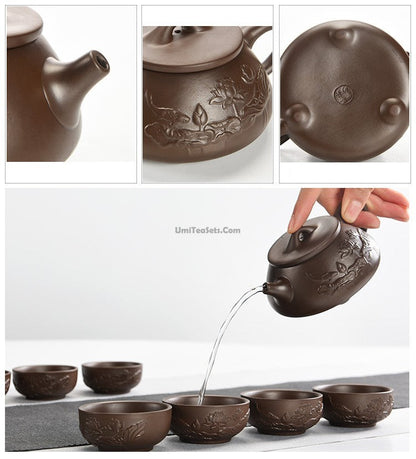 Lotus Tea Set Yixing Purple Clay 12-Piece Gaiwan Cups