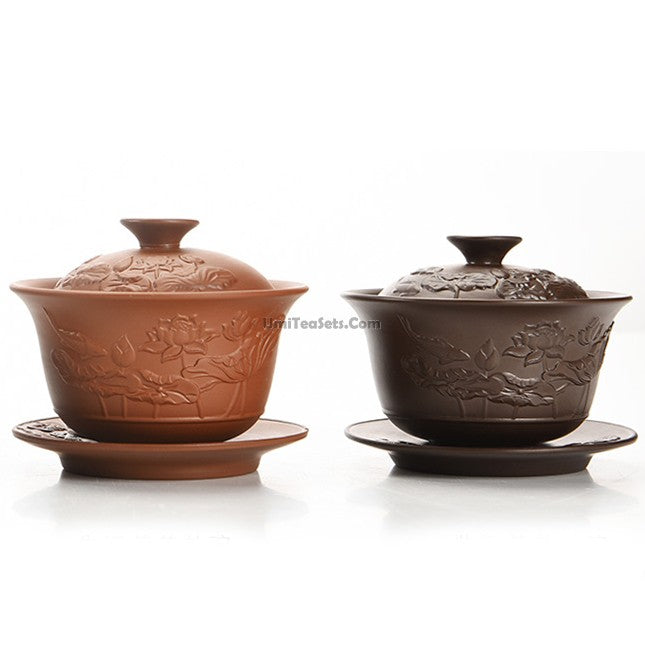Lotus Tea Set Yixing Purple Clay 12-Piece Gaiwan Cups