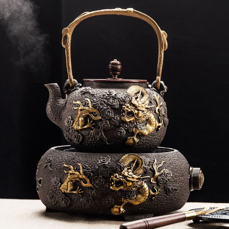 Cast Iron Teapot Set with Induction Cooker — Dragon