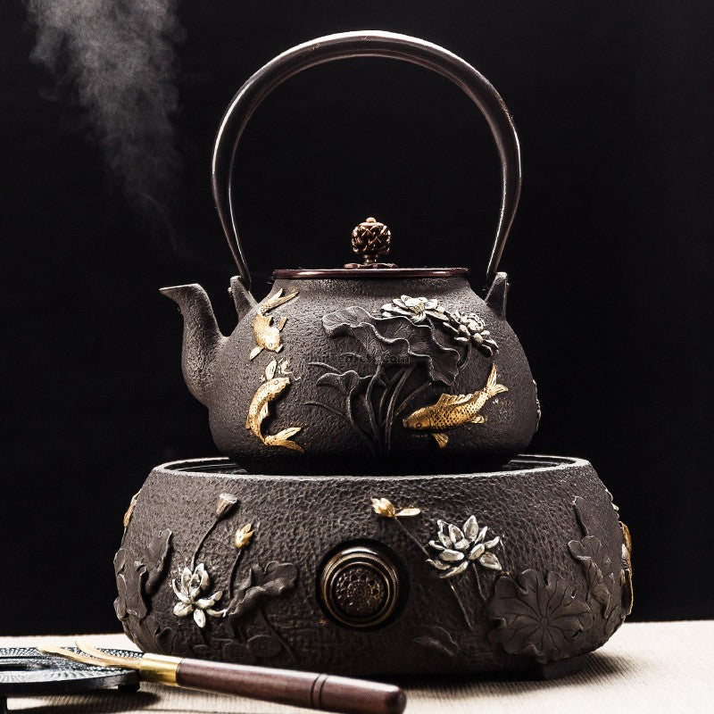 Cast Iron Teapot Set with Induction Cooker | Fish Lotus