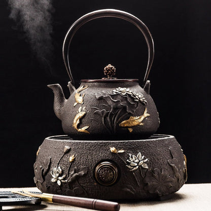 Cast Iron Teapot Set with Induction Cooker | Fish Lotus