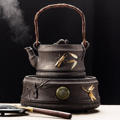 Cast Iron Teapot Bamboo Cicada 1200ml With Induction Cooker