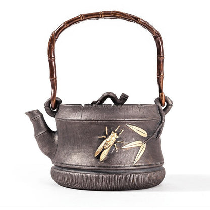 Cast Iron Teapot Bamboo Cicada 1200ml With Induction Cooker