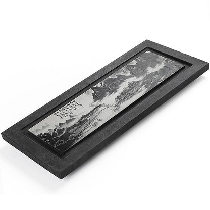 Stone Tea Tray | Carved Landscape Black Gongfu Chachuan
