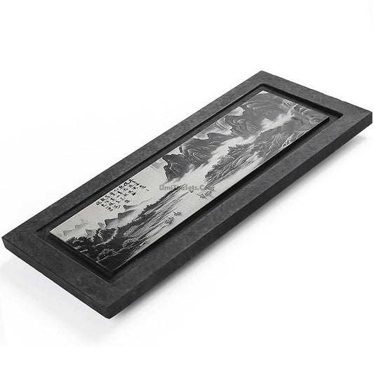 Stone Tea Tray | Carved Landscape Black Gongfu Chachuan