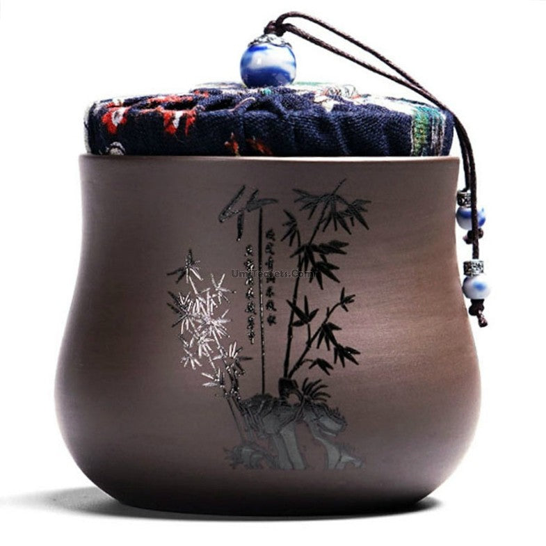 Tea Caddy Purple Clay Bamboo Pattern Airtight Canister