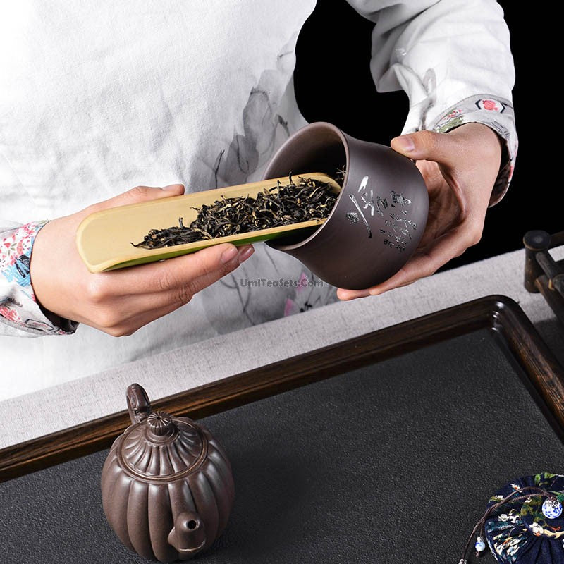 Tea Caddy Purple Clay Bamboo Pattern Airtight Canister