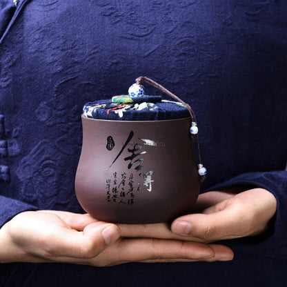 Tea Caddy Purple Clay Bamboo Pattern Airtight Canister