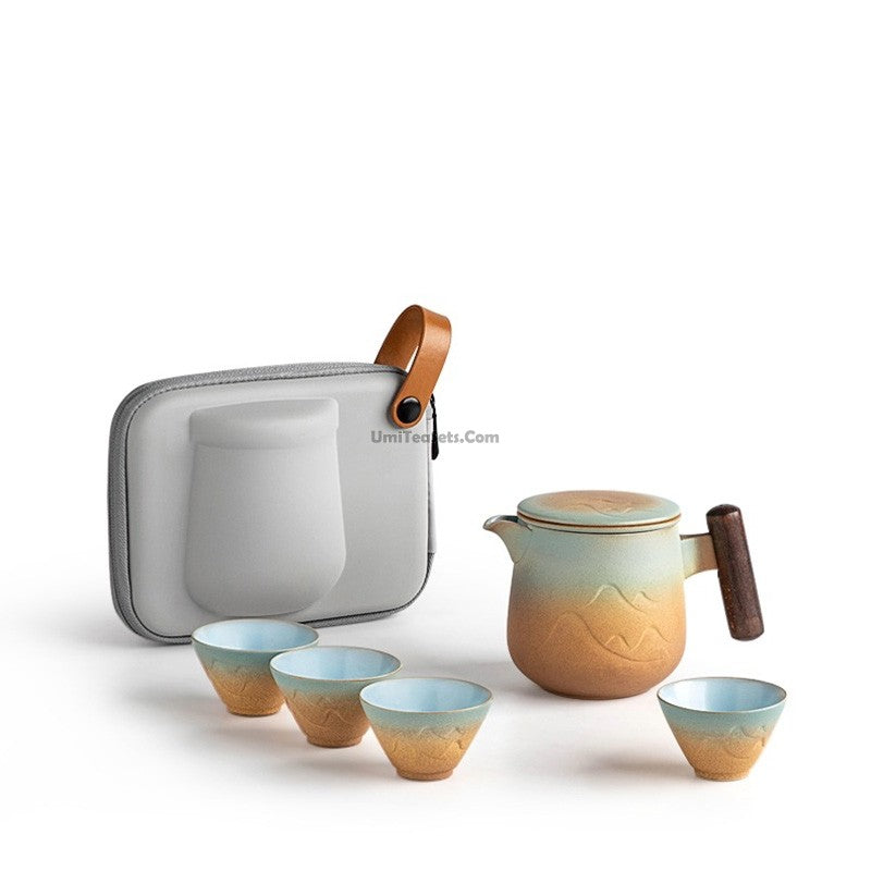 Travel Tea Set Portable Japanese Ceramic Teapot & 4 Cups