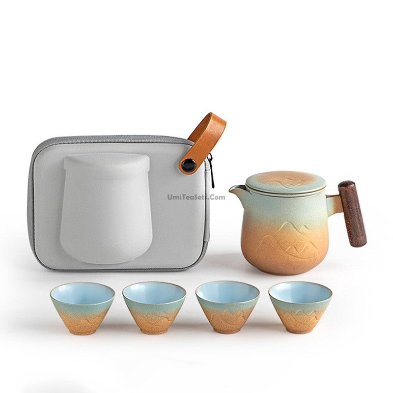 Travel Tea Set Portable Japanese Ceramic Teapot & 4 Cups