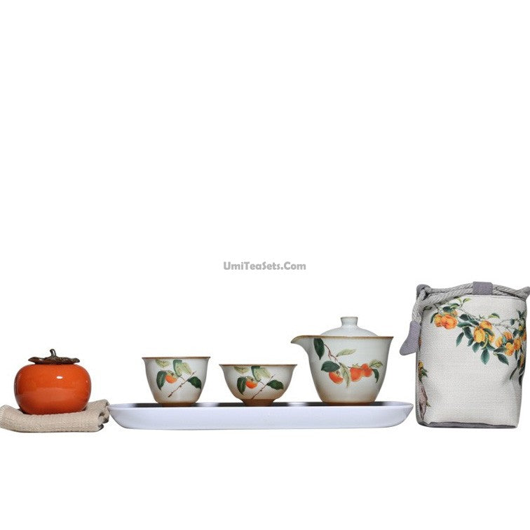 Travel Tea Set Ruyao Persimmon Ceramic Portable 4pc