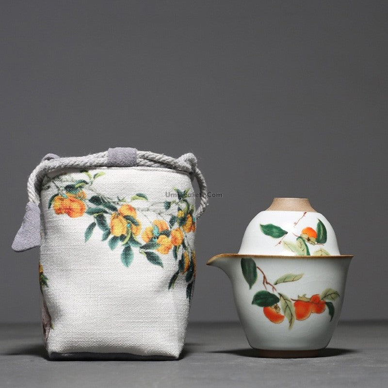 Travel Tea Set Ruyao Persimmon Ceramic Portable 4pc