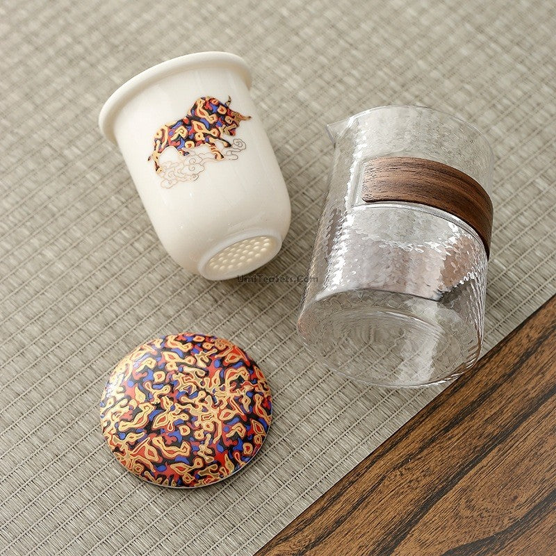 Travel Tea Set Glass Porcelain Teapot 2 Cups Bag