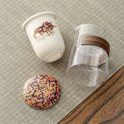 Travel Tea Set Glass Porcelain Teapot 2 Cups Bag