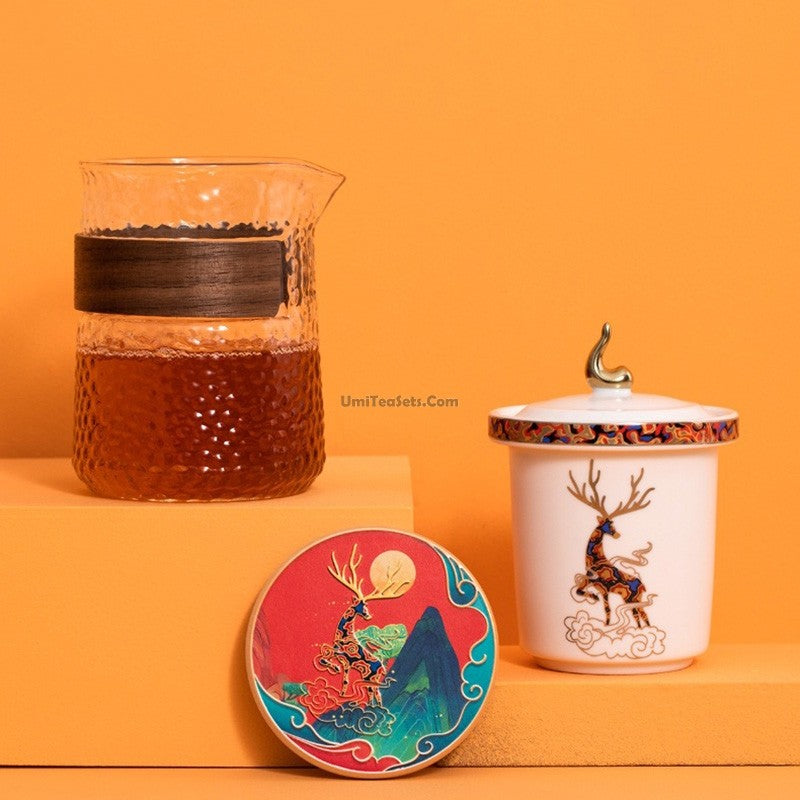 Travel Tea Set Glass Porcelain Teapot 2 Cups Bag