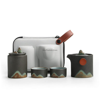 Travel Tea Set Japanese Mountain Sun Coarse Pottery 230ml & Bag
