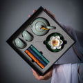 Geyao Ceramic Tea Set with Lotus Incense Holder
