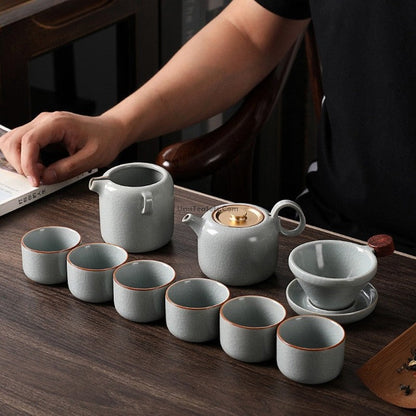 Ruyao Ice Crack Chinese Tea Set, 9-Pc Sky Blue Ceramic