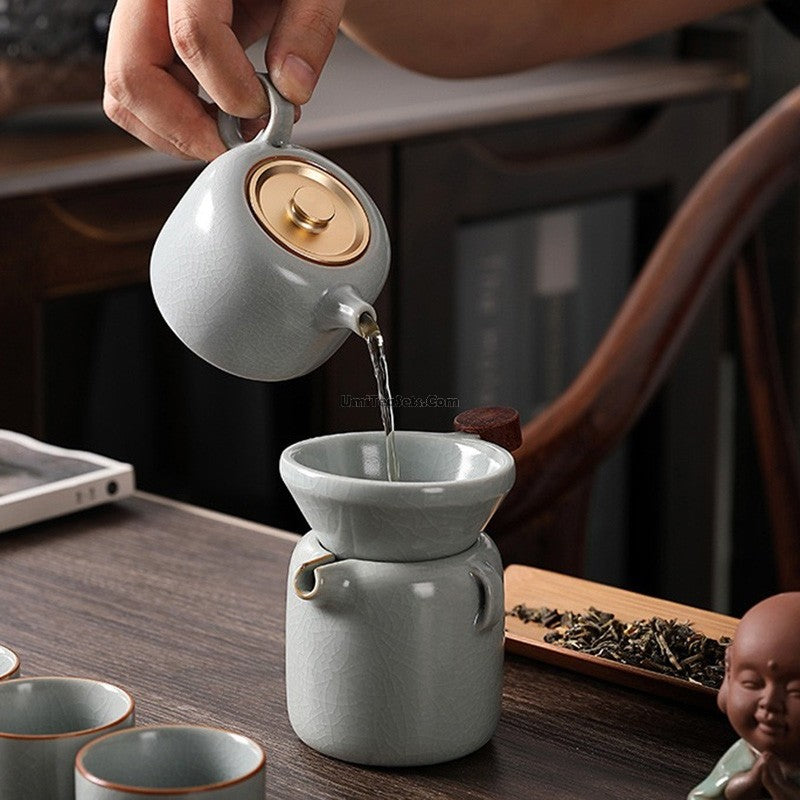 Ruyao Ice Crack Chinese Tea Set, 9-Pc Sky Blue Ceramic