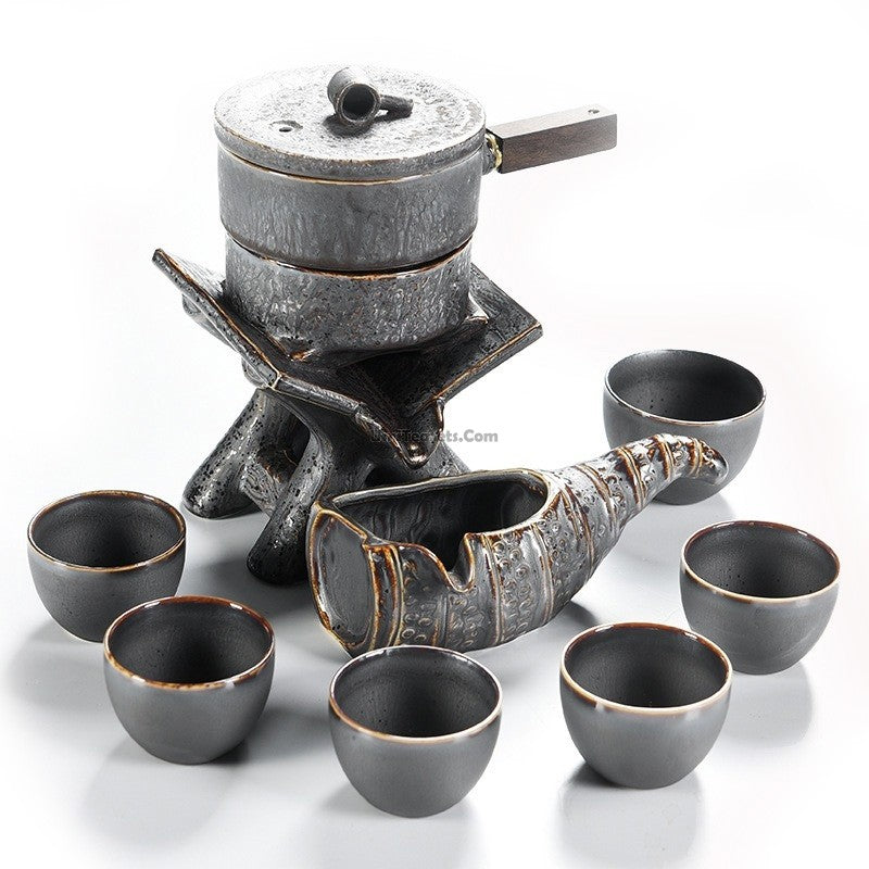 Automatic Stone Mill Tea Set Dehua Mineral Clay 10-Piece