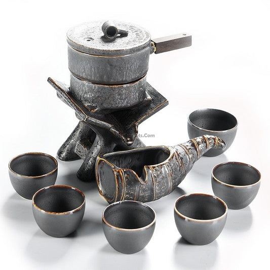 Automatic Stone Mill Tea Set Dehua Mineral Clay 10-Piece