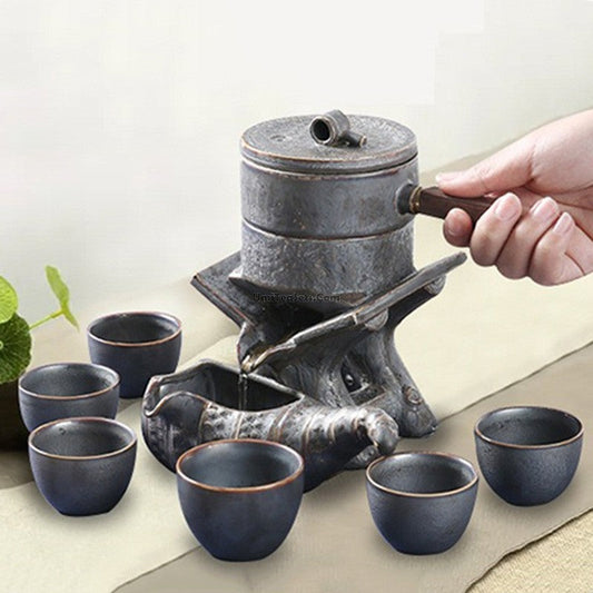 Automatic Stone Mill Tea Set Dehua Mineral Clay 10-Piece