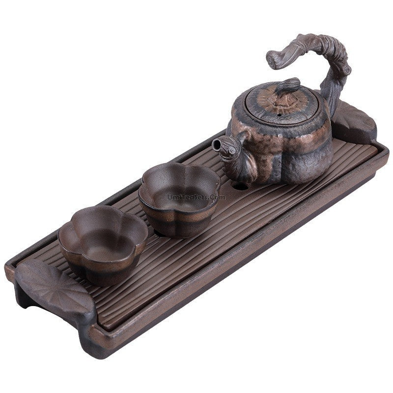 Gongfu Tea Set Japanese Pumpkin Clay Teapot 2 Cups & Tray