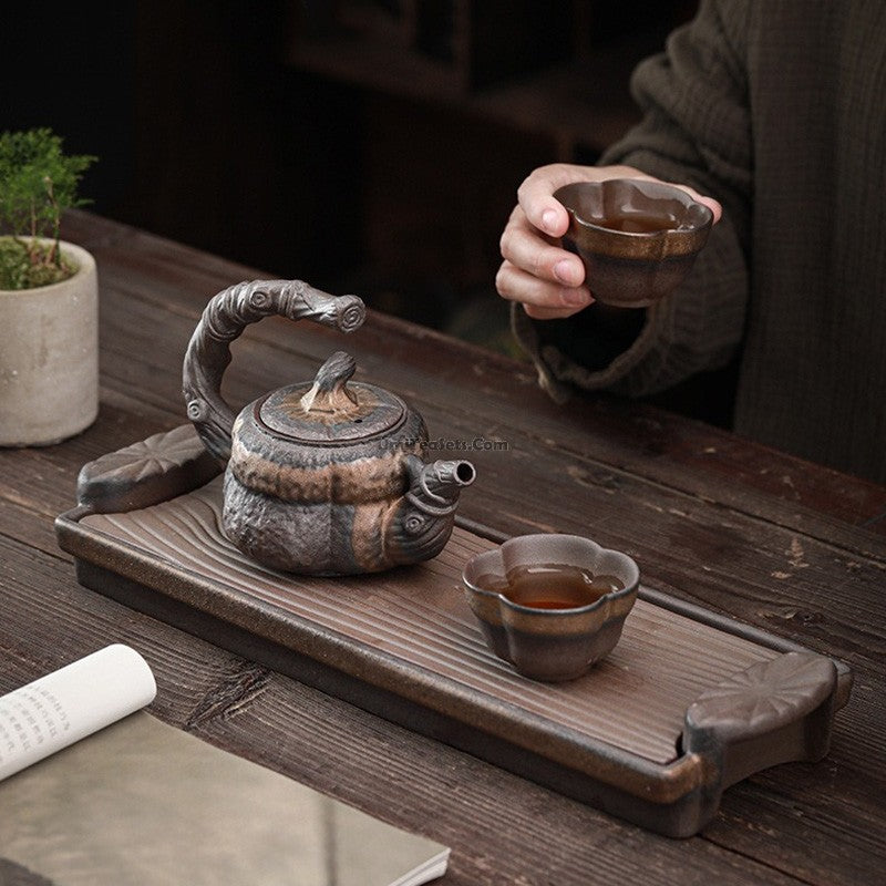 Gongfu Tea Set Japanese Pumpkin Clay Teapot 2 Cups & Tray