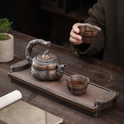 Gongfu Tea Set Japanese Pumpkin Clay Teapot 2 Cups & Tray