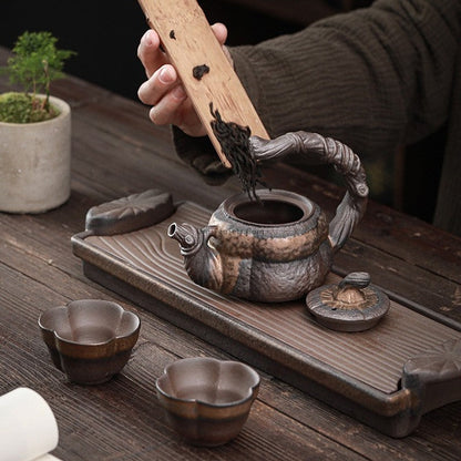 Gongfu Tea Set Japanese Pumpkin Clay Teapot 2 Cups & Tray