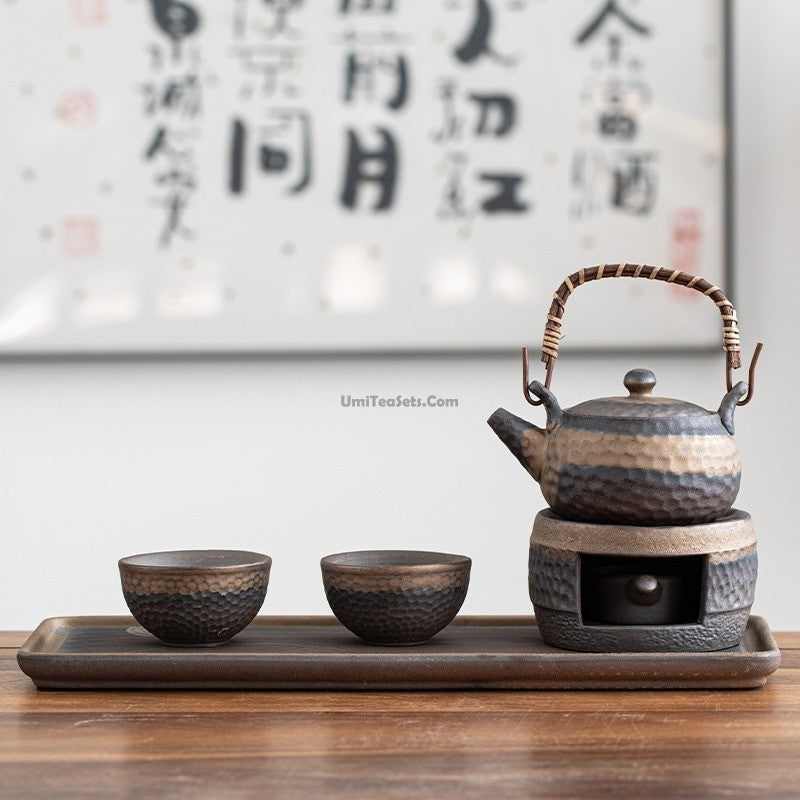 Wabi-Sabi Tea Set Japanese Pottery Teapot Tray & Warmer 5-Piece