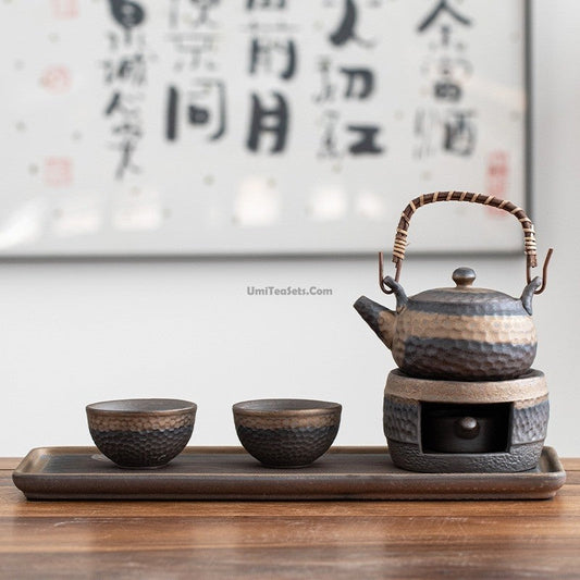 Wabi-Sabi Tea Set Japanese Pottery Teapot Tray & Warmer 5-Piece