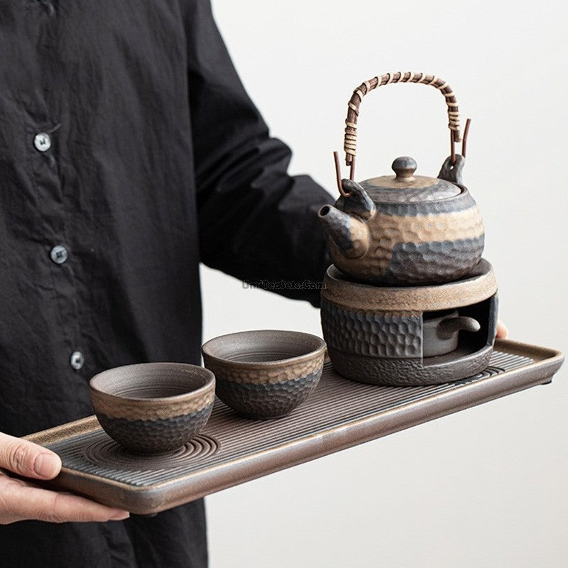 Wabi-Sabi Tea Set Japanese Pottery Teapot Tray & Warmer 5-Piece