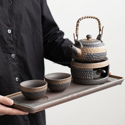 Wabi-Sabi Tea Set Japanese Pottery Teapot Tray & Warmer 5-Piece