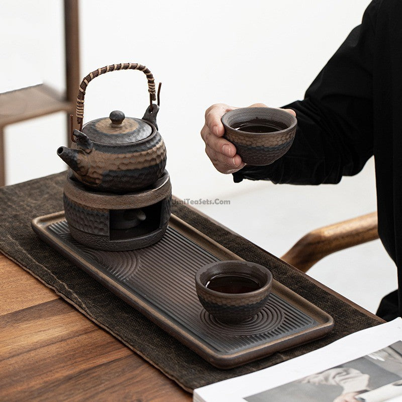 Wabi-Sabi Tea Set Japanese Pottery Teapot Tray & Warmer 5-Piece