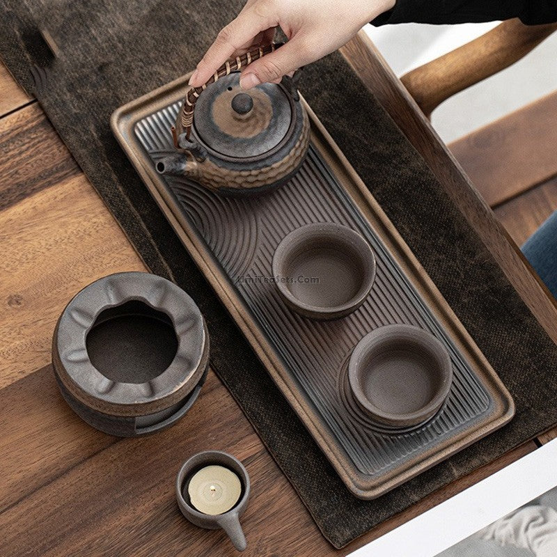 Wabi-Sabi Tea Set Japanese Pottery Teapot Tray & Warmer 5-Piece