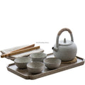 Tea Set with Tray Wabi-Sabi White Clay Japanese 8-Piece