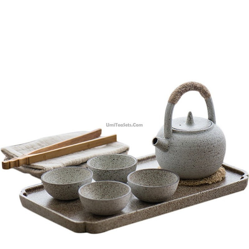 Tea Set with Tray Wabi-Sabi White Clay Japanese 8-Piece