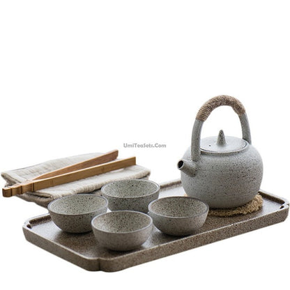 Tea Set with Tray Wabi-Sabi White Clay Japanese 8-Piece