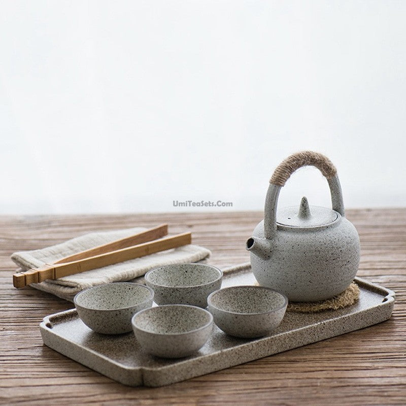 Tea Set with Tray Wabi-Sabi White Clay Japanese 8-Piece