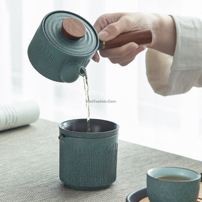 Japanese Tea Set Cyan Stone Glaze 13-Piece Gongfu Ceremony