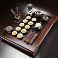Gongfu Tea Set Black Pottery With Rosewood Tray 23-Piece